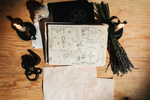 antique book occult black magic manuscript grimoire handwritten