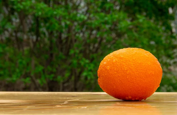 Close Fresh Bright Tasty Orange Wooden Table Garden Natural Vegan — Stock Photo, Image