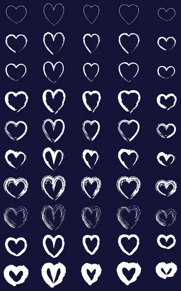 Shapes Heart Dark Blue Invert Set Hand Drawn Vector White — Stock Vector