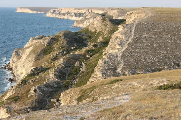 Costa Deslizamiento Tierra Dzhangul Inscripciones Piedra Las Laderas Tarkhankut Crimea — Foto de Stock