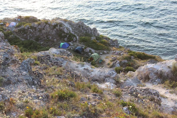 Dzhangul Strand Med Tältläger Tarkhankut Västra Krim — Stockfoto