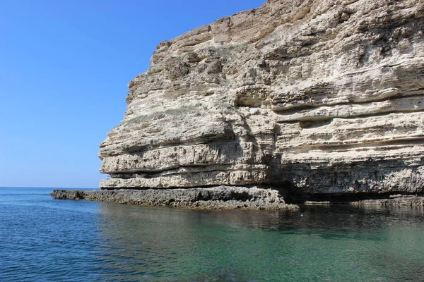 Magnifik Utsikt Från Havet Till Den Branta Klippiga Kusten Tarkhankut — Stockfoto