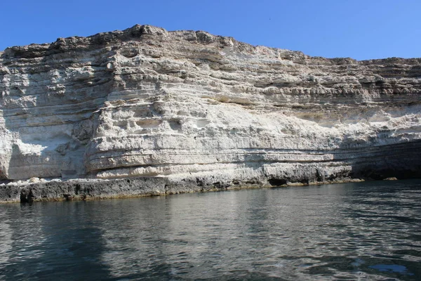 Cerca Costa Rocosa Piedra Caliza Península Tarkhankut Crimea Occidental Mar — Foto de Stock