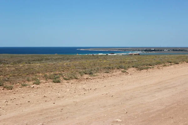 Blick Von Der Steppe Auf Olenevka Und Das Schwarze Meer — Stockfoto