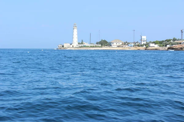 Deniz Manzaralı Cape Tarkhankut Antik Deniz Feneri Kırım Karadeniz Ukrayna — Stok fotoğraf