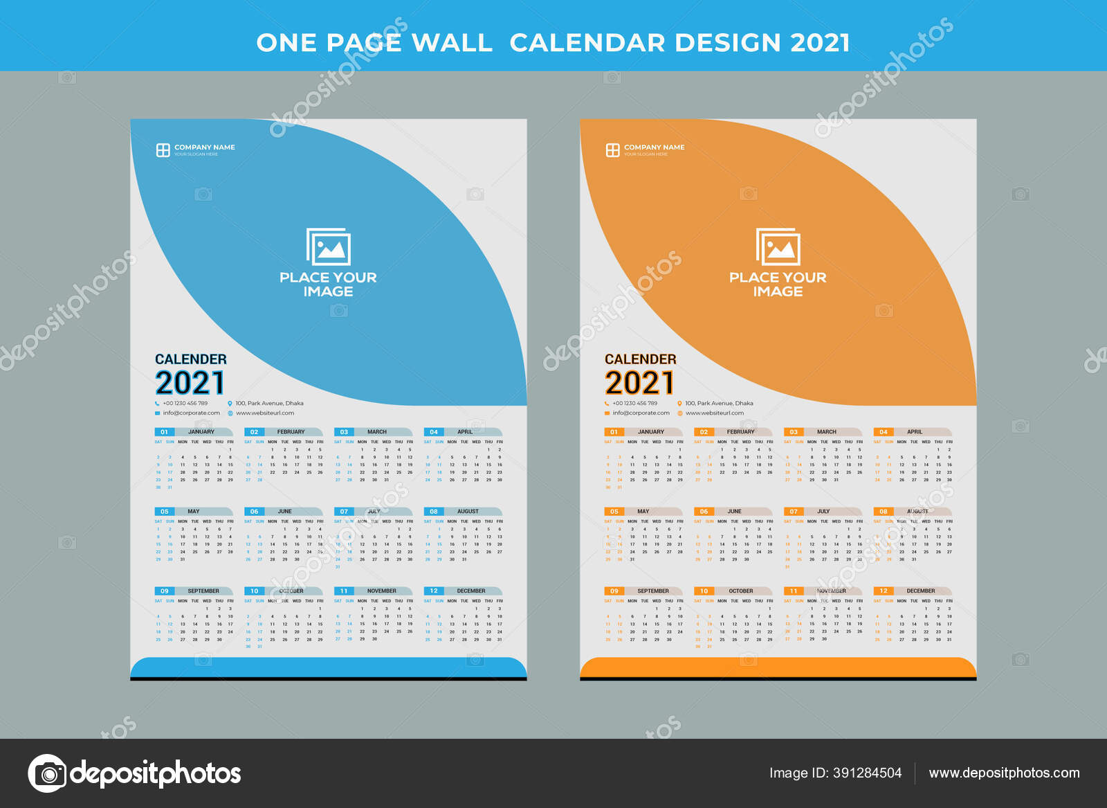 2021 one page calendar design