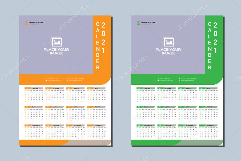 One Page Wall Calendar Design 2021 Wall Calendar Design 2021 Set Wall Calendar Template Design With Place For Photo And Company Logo Week Starts On Saturday 2021 New Year Calendar In Minimal Premium calendar 2021 single page wall calendar design
