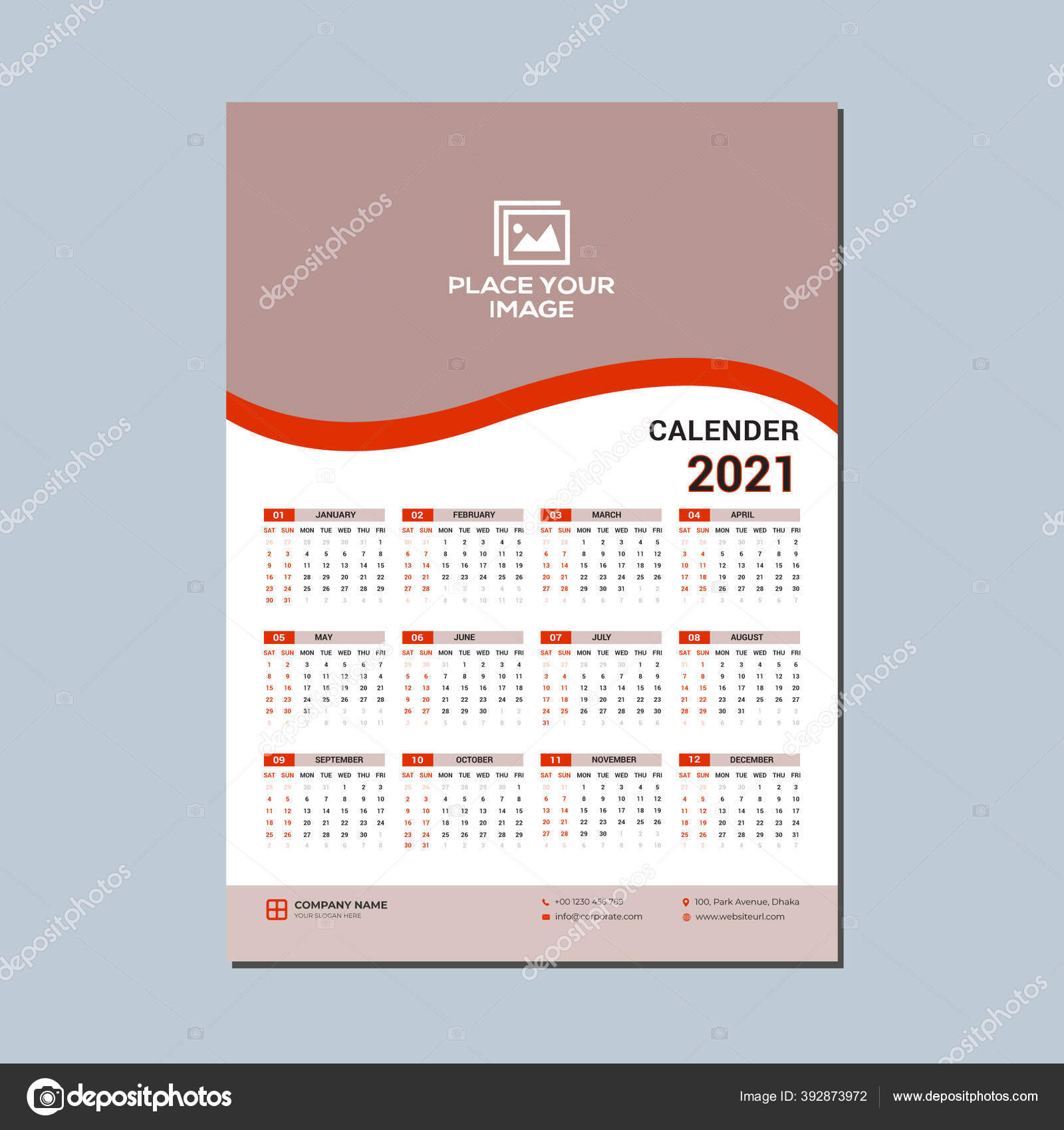 One Page Wall Calendar Design 2021 Wall Calendar Design 2021 Stock Vector C Almahadi 392873972 kalender 2021 6 halaman
