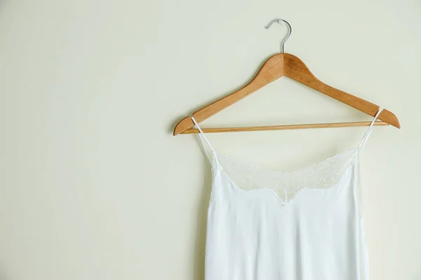 Hanger Copy Space 의 White Silk and Romantic Nightwear — 스톡 사진