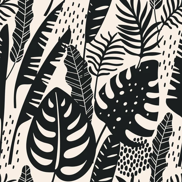 Patrón sin costura abstracto con hojas tropicales . — Archivo Imágenes Vectoriales