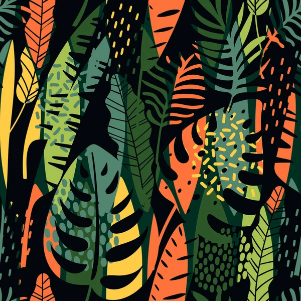 Абстрактный бесшовный рисунок с тропическими листьями . — стоковый вектор