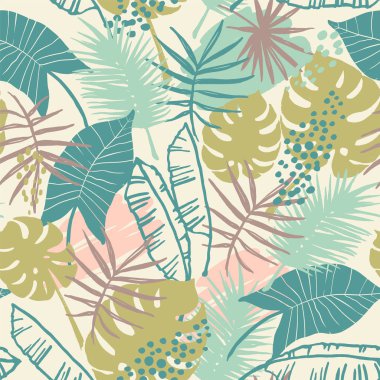 Tropikal bitkilerle kusursuz egzotik desen.