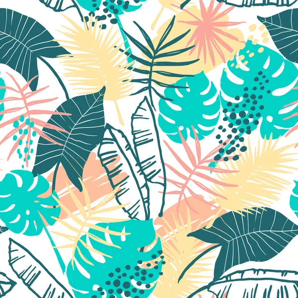 Bezešvé exotické vzory s tropickými rostlinami. — Stockový vektor