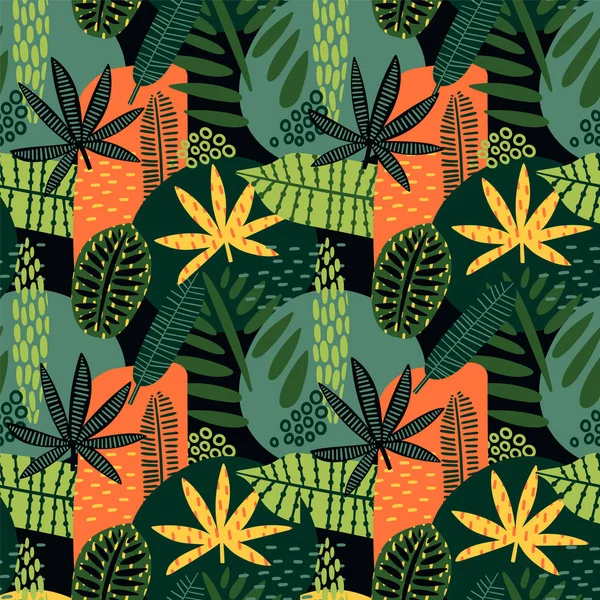 Abstraktes nahtloses Muster mit tropischen Blättern. — Stockvektor