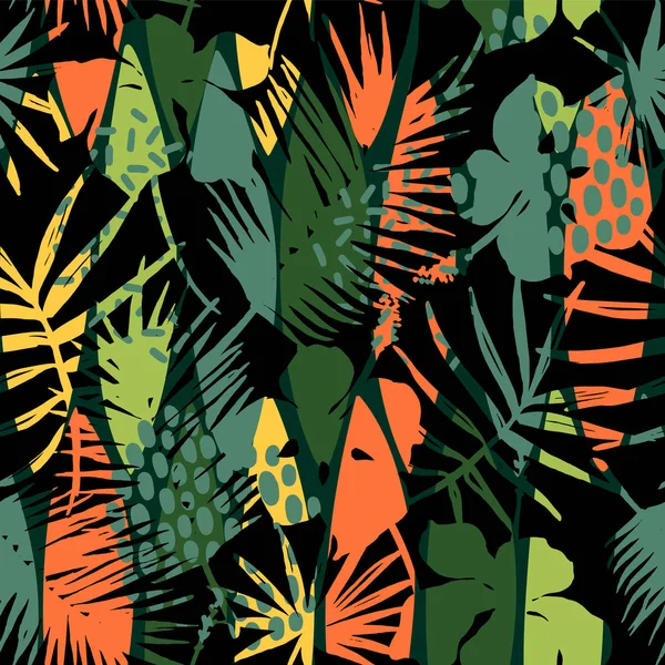 Modèle abstrait sans couture avec des feuilles tropicales . — Image vectorielle