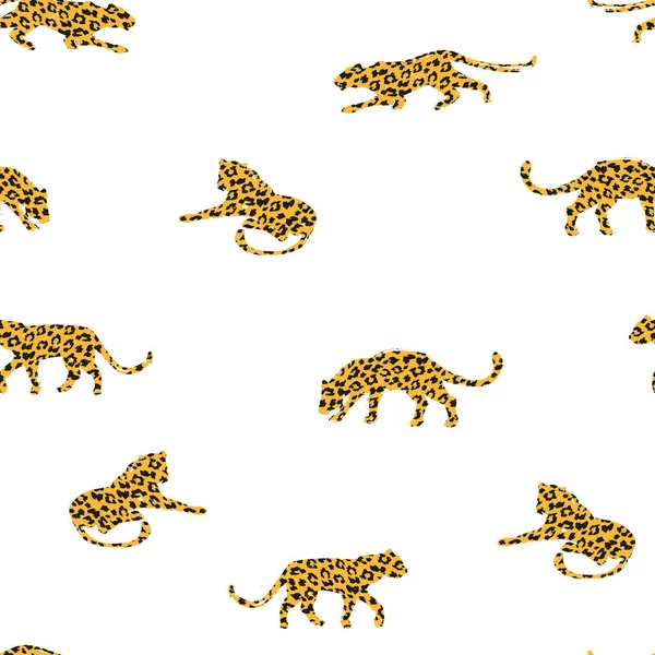 Varrat nélküli egzotikus minta absztrakt sziluettek a leopárdok. — Stock Vector