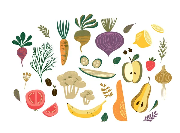 Ilustração vetorial de legumes e frutas . — Vetor de Stock