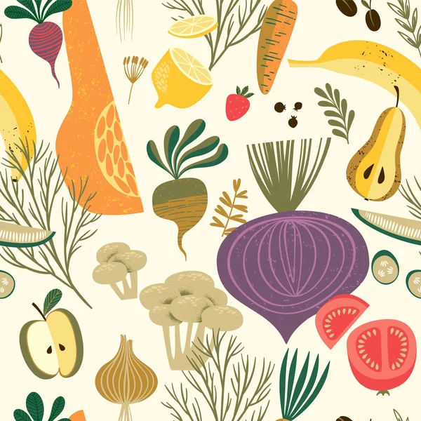 野菜と果物のシームレスなパターン ベクトル. — ストックベクタ