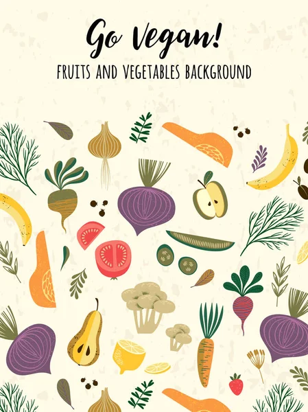 野菜と果物のベクトル teplate。菜食主義者の概念. — ストックベクタ