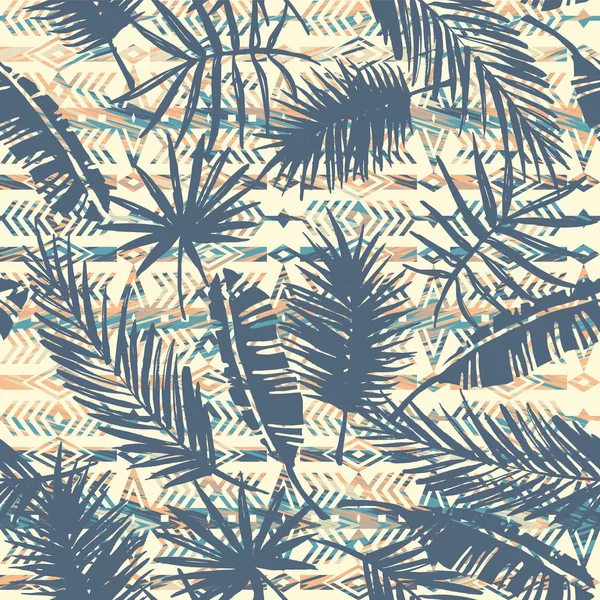 Patrón étnico tribal sin costuras con hojas de palma . — Archivo Imágenes Vectoriales