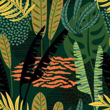 Tropikal yaprakları ile soyut seamless modeli.