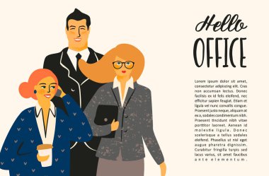 Office Merhaba. Vectior illüstrasyon ofis çalışanları ile.