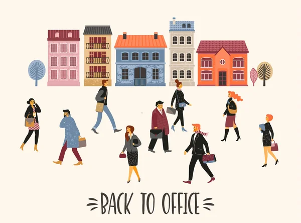 Vectior illustration of people going to work — Stock Vector