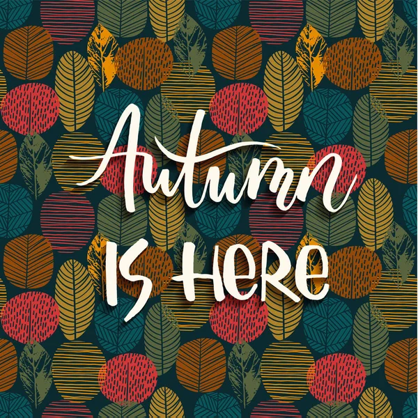Lettrage design avec fond abstrait d'automne avec des feuilles . — Image vectorielle