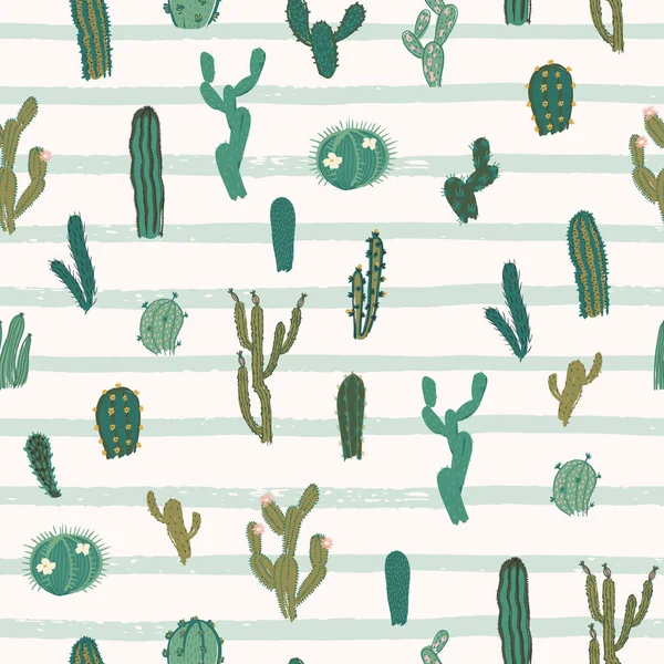 Patrón sin costura vectorial con cactus. Textura repetida con cactus verdes . — Archivo Imágenes Vectoriales
