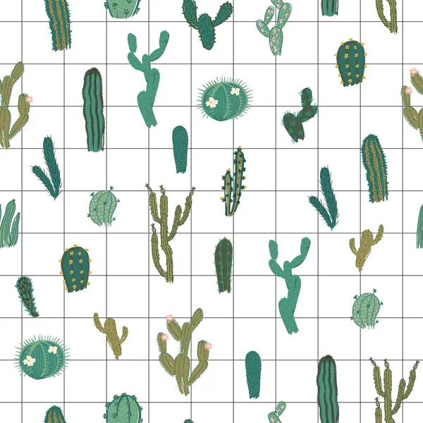 Vector seamless pattern with cactus. Repeated texture with green cacti. — Stock Vector