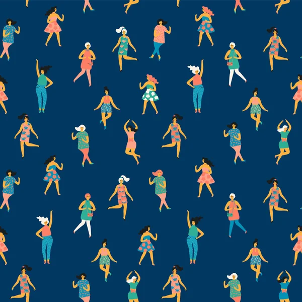 Векторный Бесшовный Рисунок Танцующими Женщинами Модный Ретро Стиль Шаблон Проекта — стоковый вектор