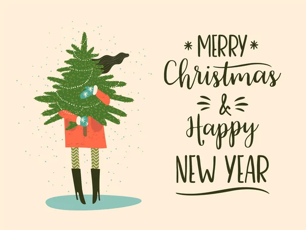 Illustration de Noël et bonne année. Style rétro tendance. — Image vectorielle