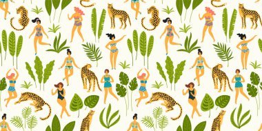 Ladyes mayo ve leopar dans ile Dikişsiz desen vektör