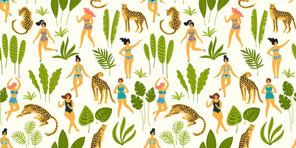 Ladyes mayo ve leopar dans ile Dikişsiz desen vektör