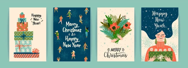 Plantillas de Navidad y Feliz Año Nuevo. Estilo retro de moda . — Vector de stock