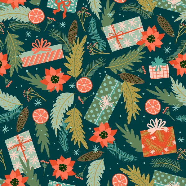 Christmas and Happy New Year seamless pattern. — Stock Vector