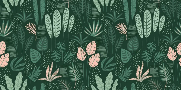 Абстрактный бесшовный рисунок с тропическими листьями. Векторный шаблон. — стоковый вектор
