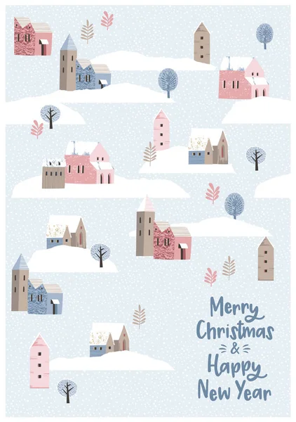 Jul och gott nytt år sömlös illustration whit vinterlandskap. — Stock vektor