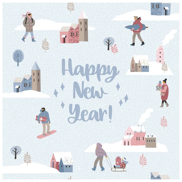 Christmas and Happy New Year seamless illustration whit winter landscape. — Stock Vector
