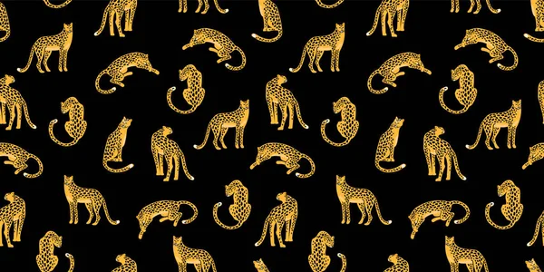 Naadloze exotische patroon met abstracte silhouetten van luipaarden. — Stockvector