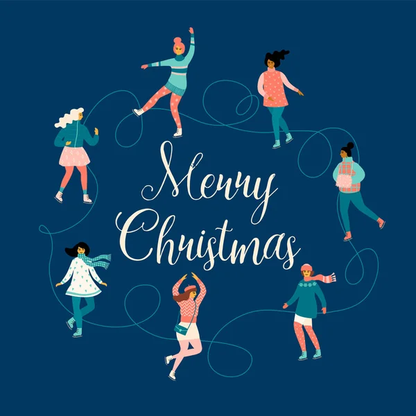 Ilustración vectorial de patines femeninos. Navidad y Año Nuevo estado de ánimo . — Vector de stock