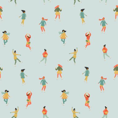 Vektör kadınlar kaymak ile seamless modeli. Trendy retro tarzı.