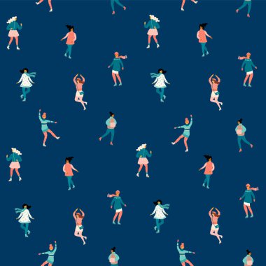 Vektör kadınlar kaymak ile seamless modeli. Trendy retro tarzı.