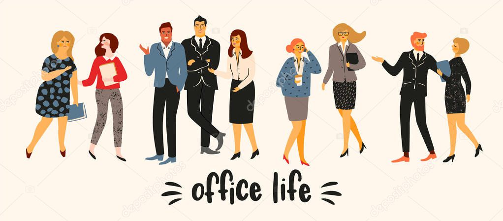 Vectior illustration of office people. Office workers, businessmen, managers.
