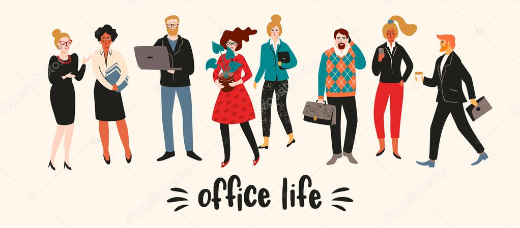 Vectior illustration of office people. Office workers, businessmen, managers.