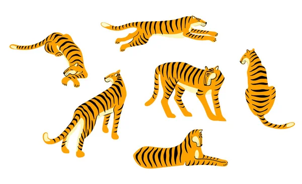 Vestor Set von niedlichen Tigern. Modische Illustration. — Stockvektor