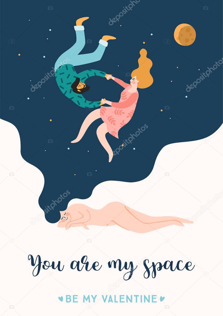 Romantic illustration with people. Vector design concept for Valentines Day and other users.