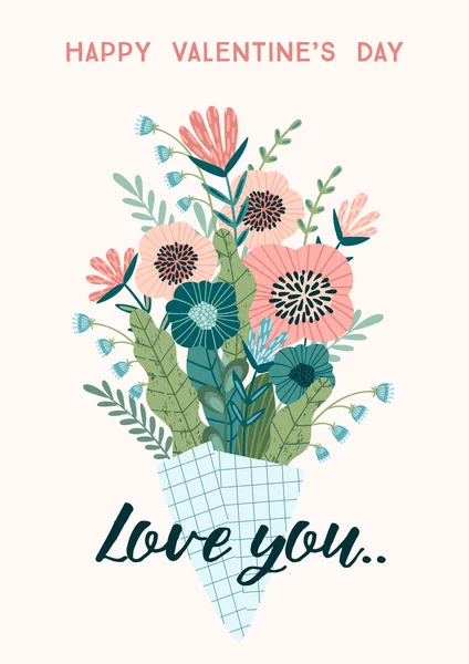 Illustratie boeket bloemen. Vector ontwerpconcept voor Valentijnsdag — Stockvector