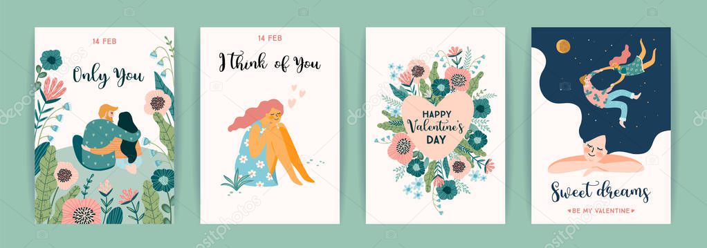 Romantic set of cute illustration. Vector design concept for Valentines Day and other users.
