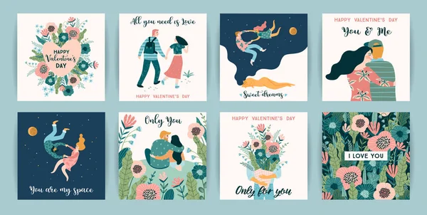 Romantisme set ilustrasi lucu. Konsep desain vektor untuk Valentines Day dan pengguna lain . - Stok Vektor